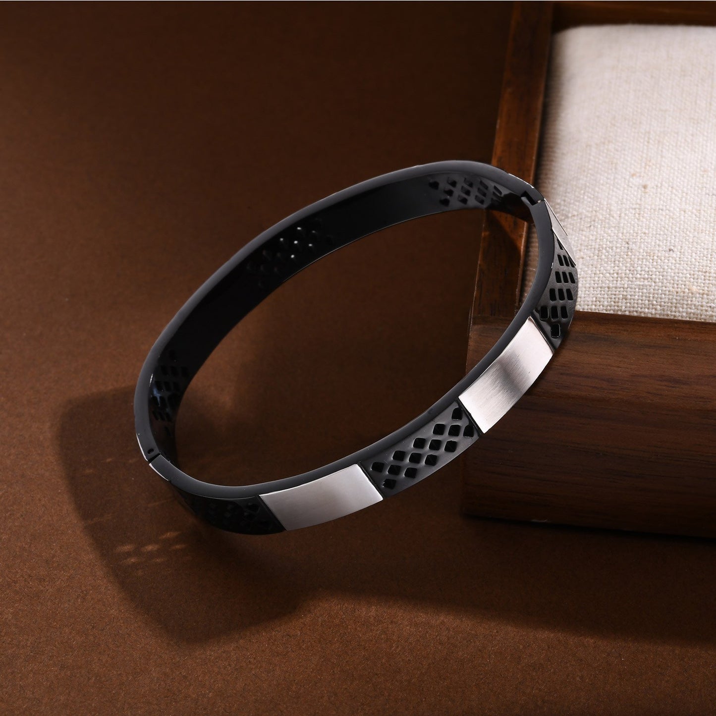 Stainless Steel Hollow Diamond Checker Engravable Bracelet