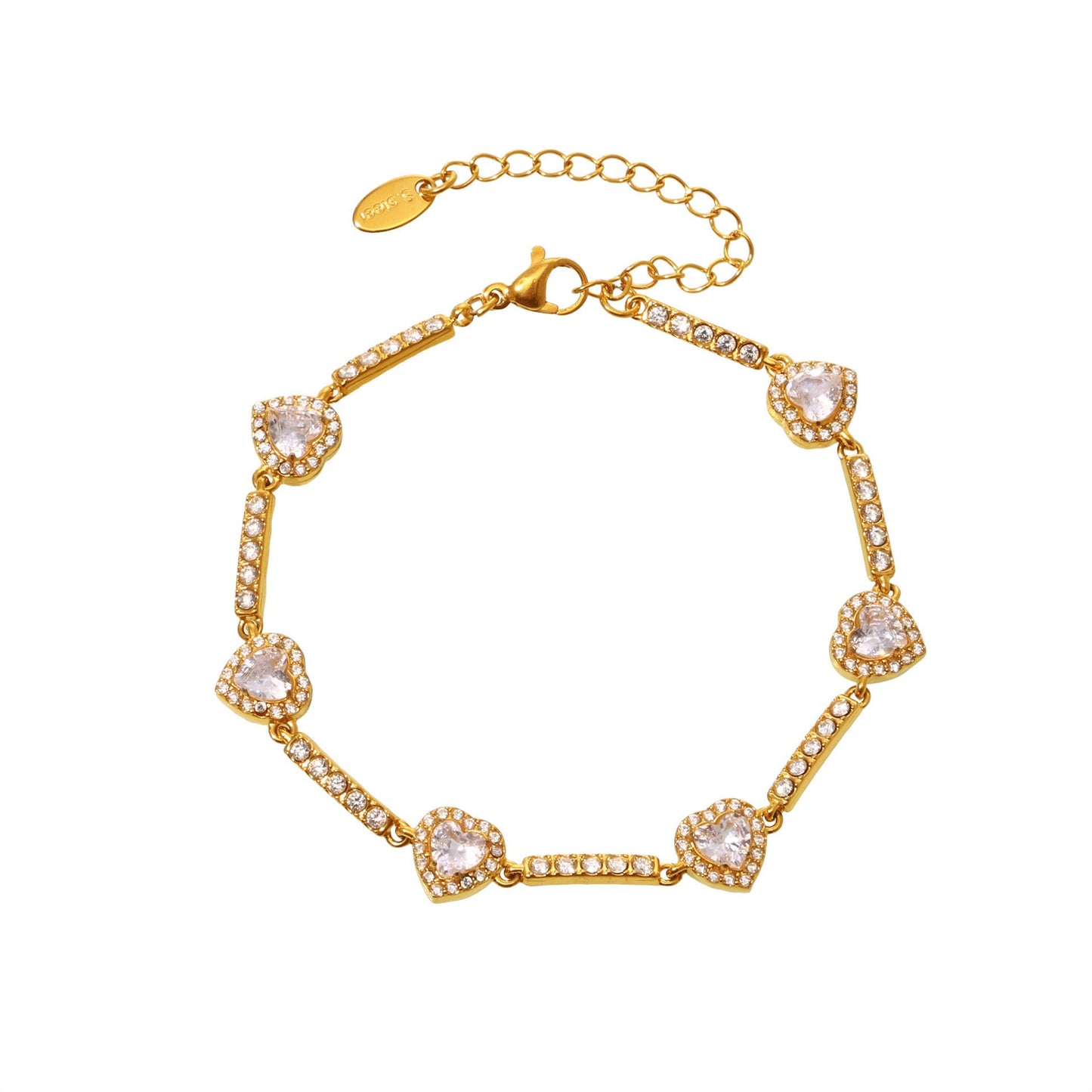 Stainless Steel Heart Cubic Zirconia Bracelet