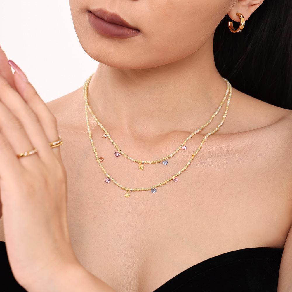 Stainless Steel Cubic Zirconia Pendant Beaded Necklace