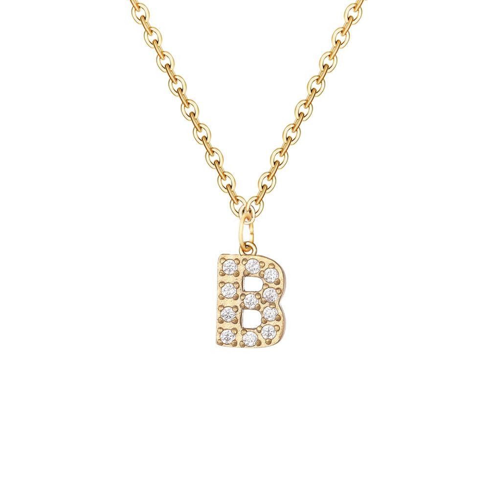 Letter Inlay Cubic Zirconia Pendant Necklace