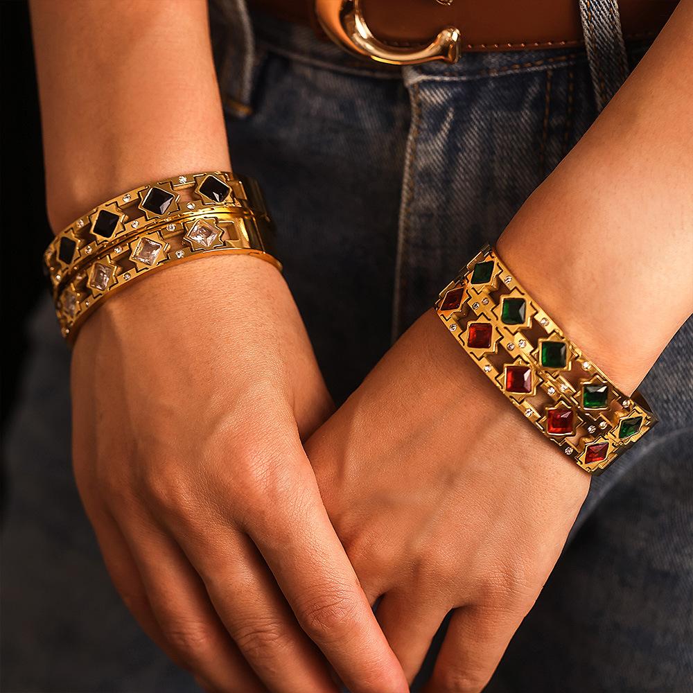 Stainless Steel Square Cubic Zirconia Bangle Bracelet