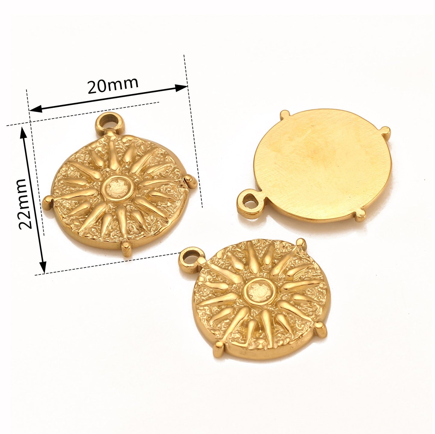 Stainless Steel Medal Embossed Sun Pendant