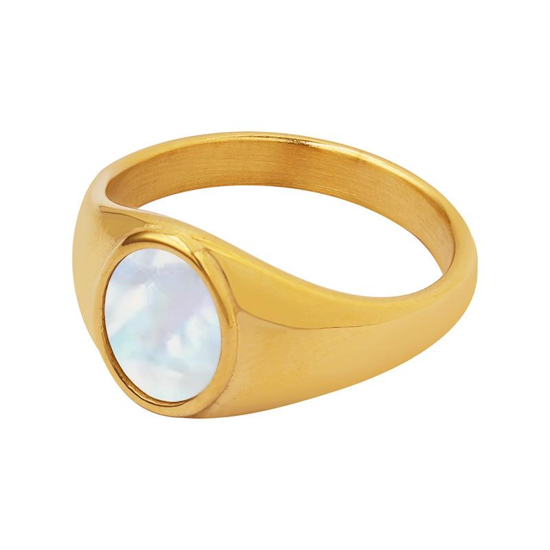 Stainless Steel Round Mother of Pearl Ring