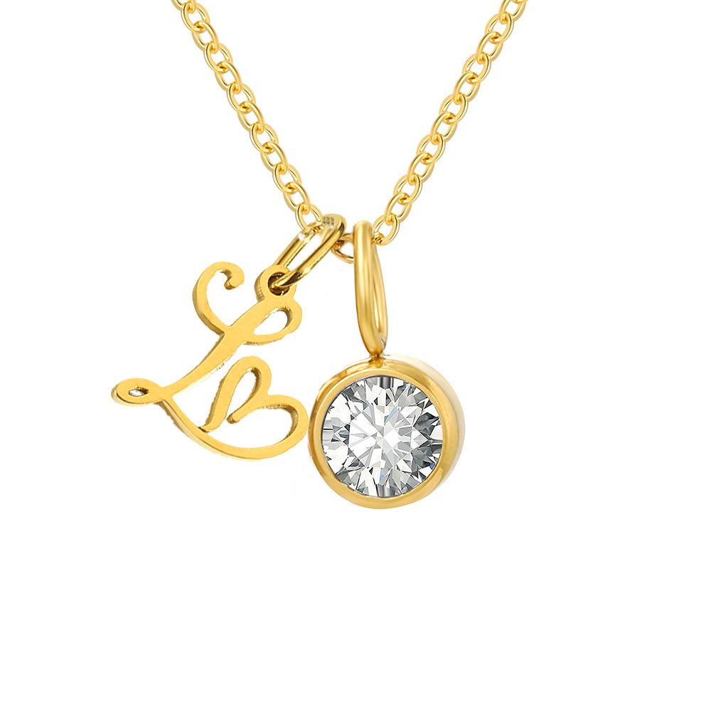Stainless Steel Letter Cubic Zirconia Pendant Necklace