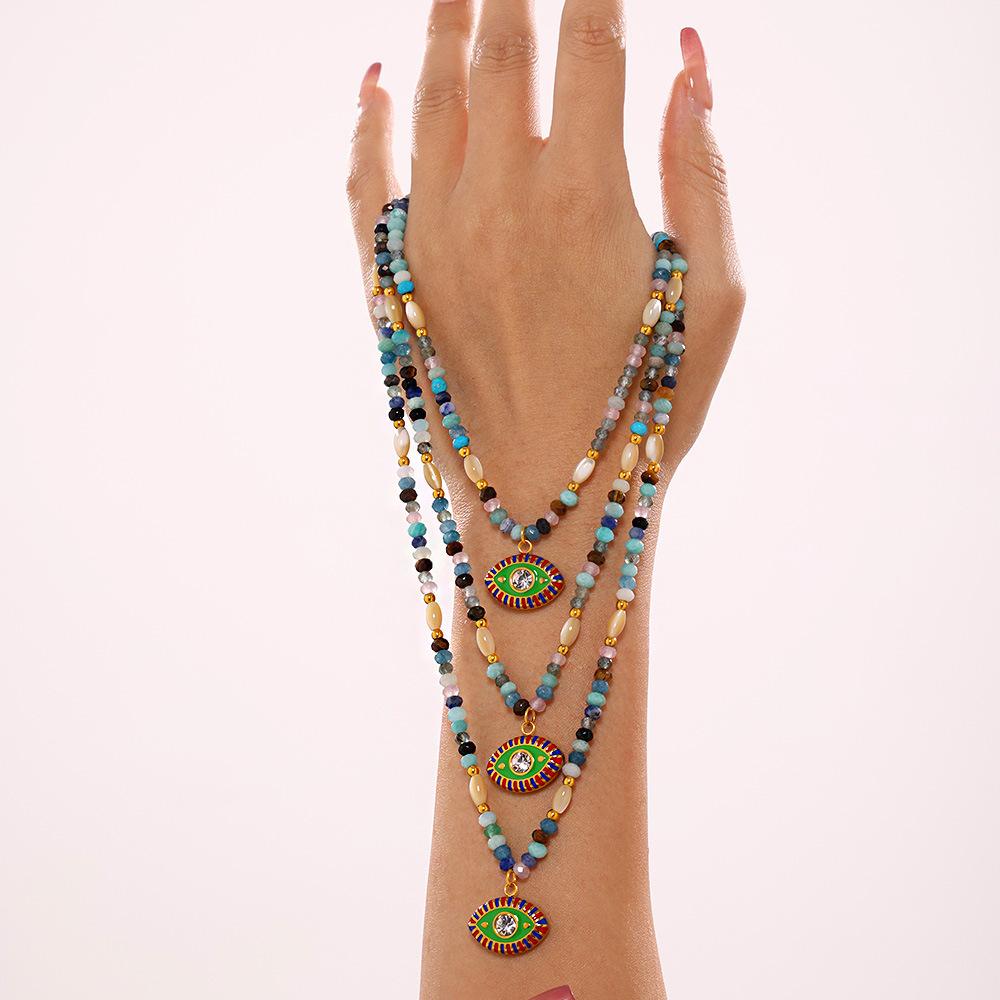Stainless Steel Eye Pendant Natural Stone Beaded Necklace