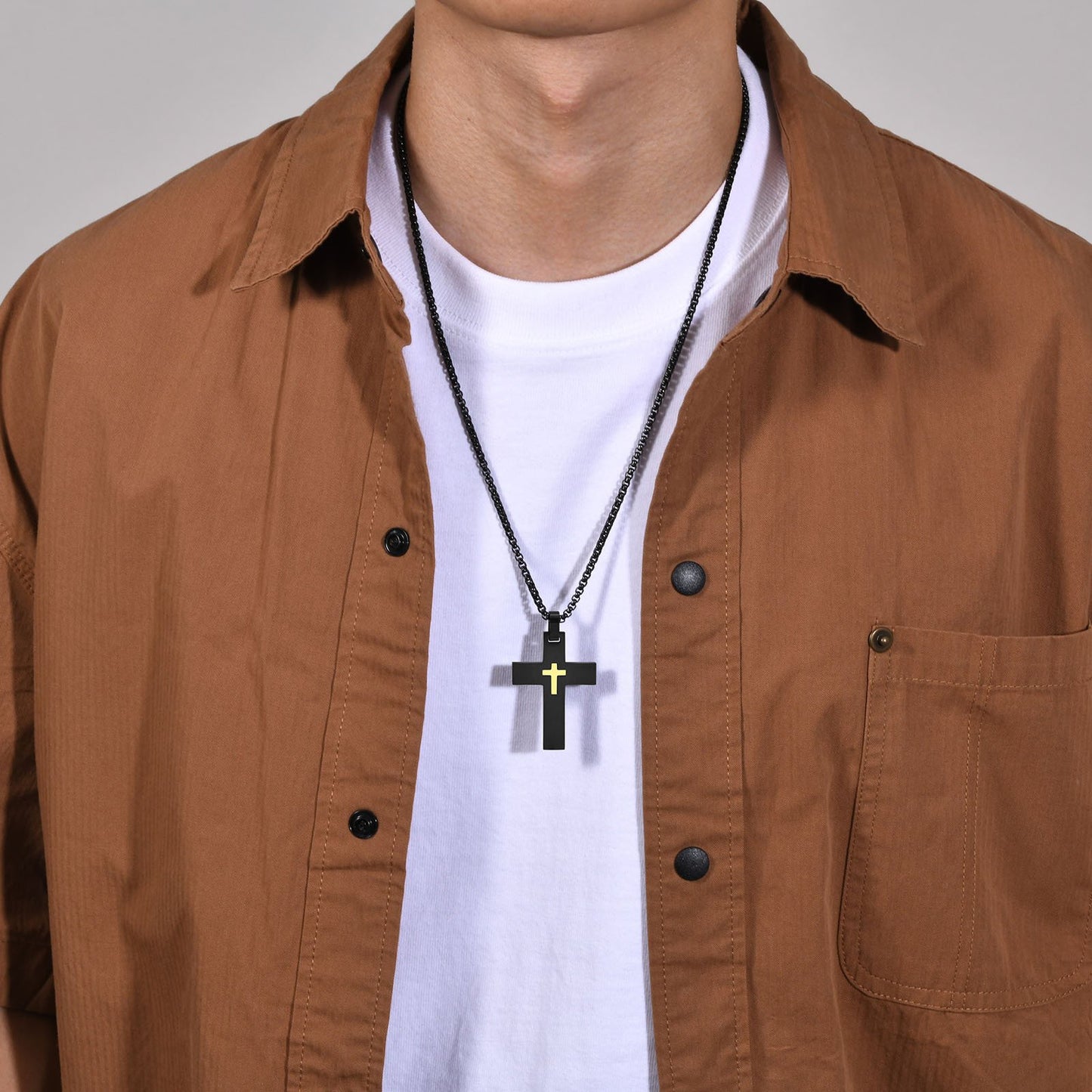 Black Stainless Steel Cross Pendant Necklace