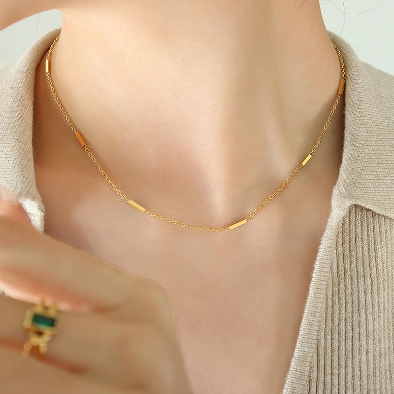 Small Bars Stainless Steel Cable Link Chain Necklace