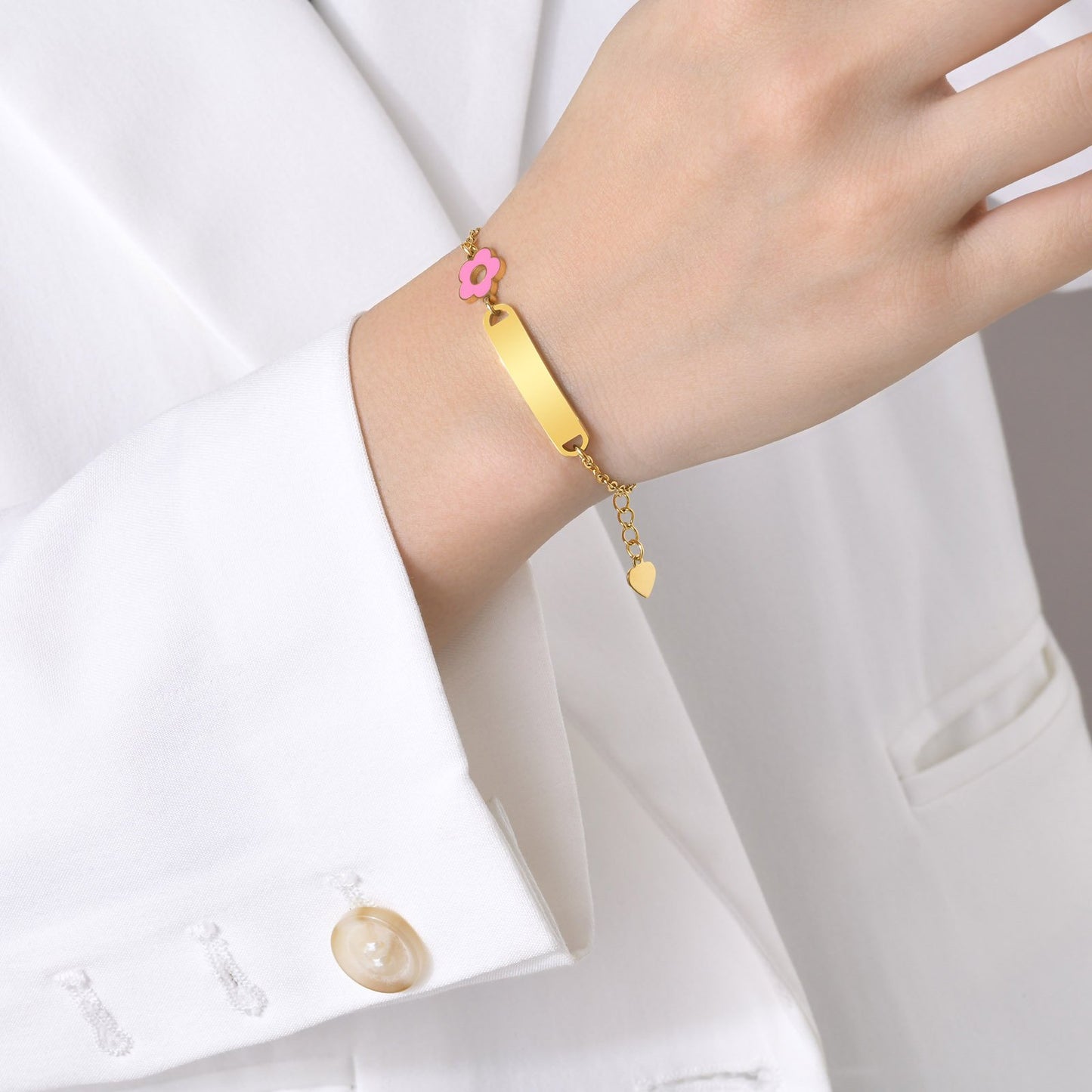 Women and Baby Pink Flower Charm Blank Bracelet