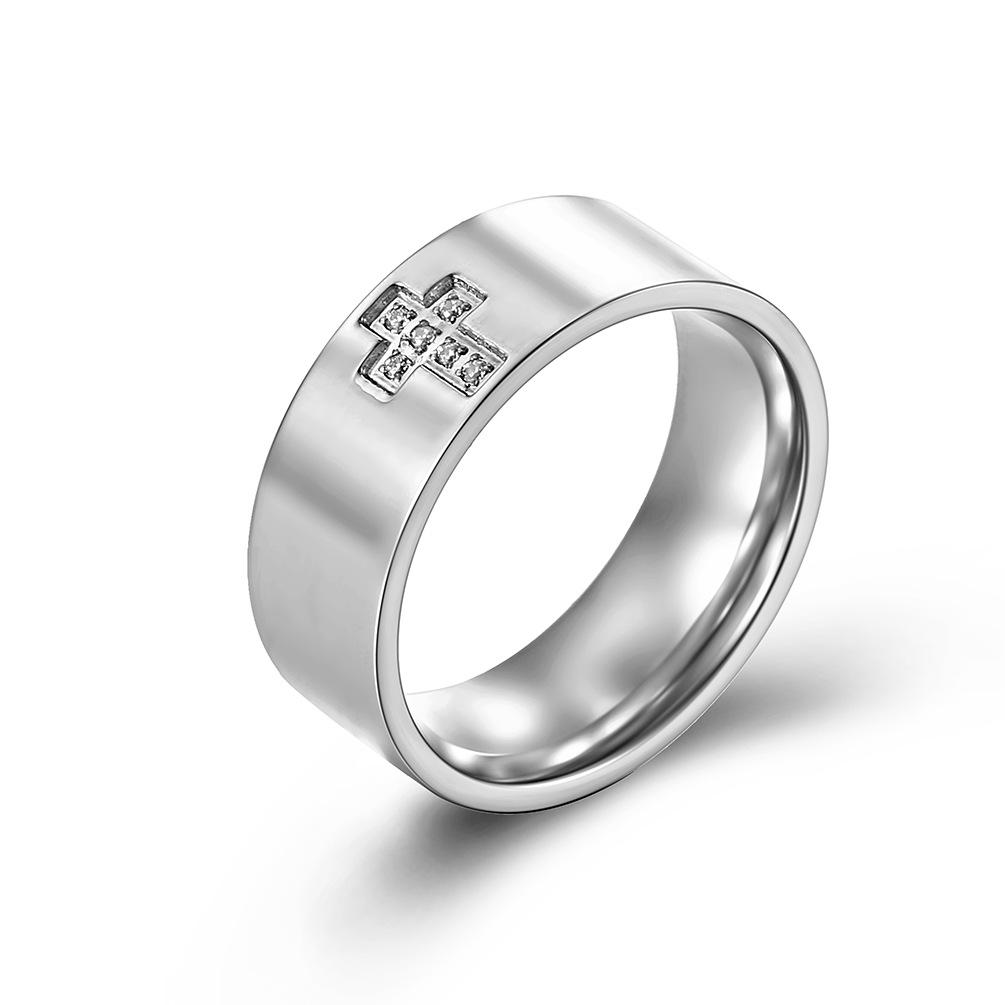Men's Cross Cubic Zirconia Stainless Steel Blank Ring