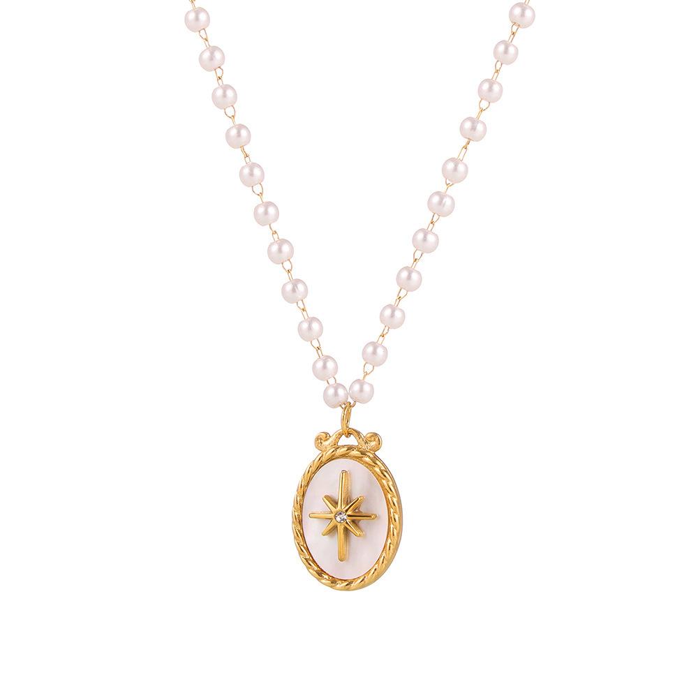 Star Mother of Pearl Pendant Imitation Separated Pearl Chain Necklace