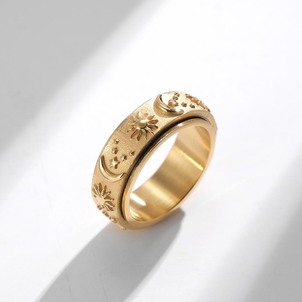 Star Moon Sun Stainless Steel Spinner Ring