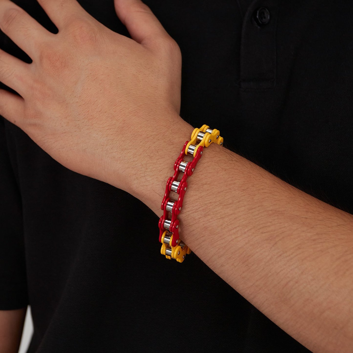 Stainless Steel Yellow and Purple Bike Chain Bracelet