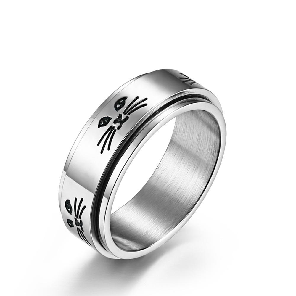 Stainless Steel Cat Couple Spinner Ring