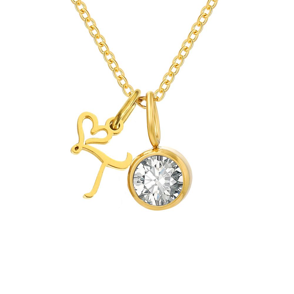 Stainless Steel Letter Cubic Zirconia Pendant Necklace
