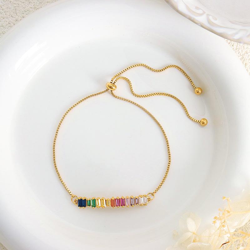 Rainbow Cubic Zirconia Stainless Steel Anklet