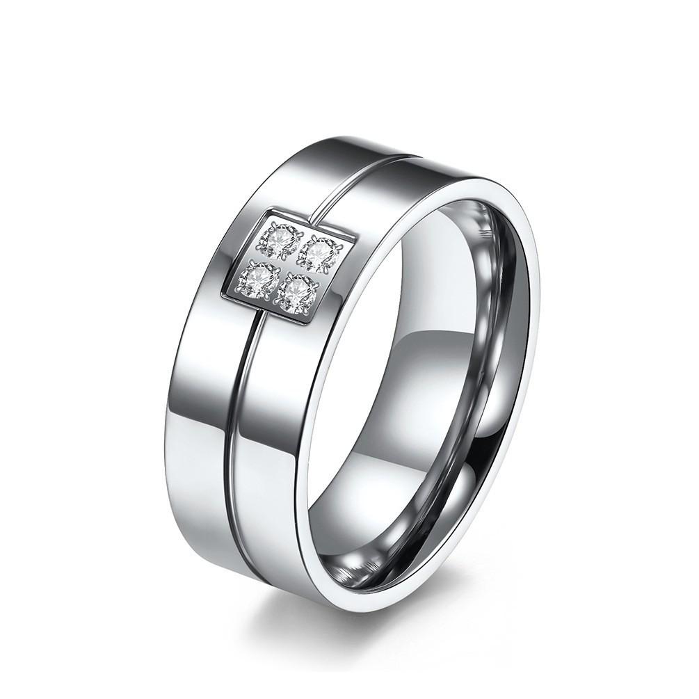 Centerline Fluted Cubic Zirconia Polished Stainless Steel Ring