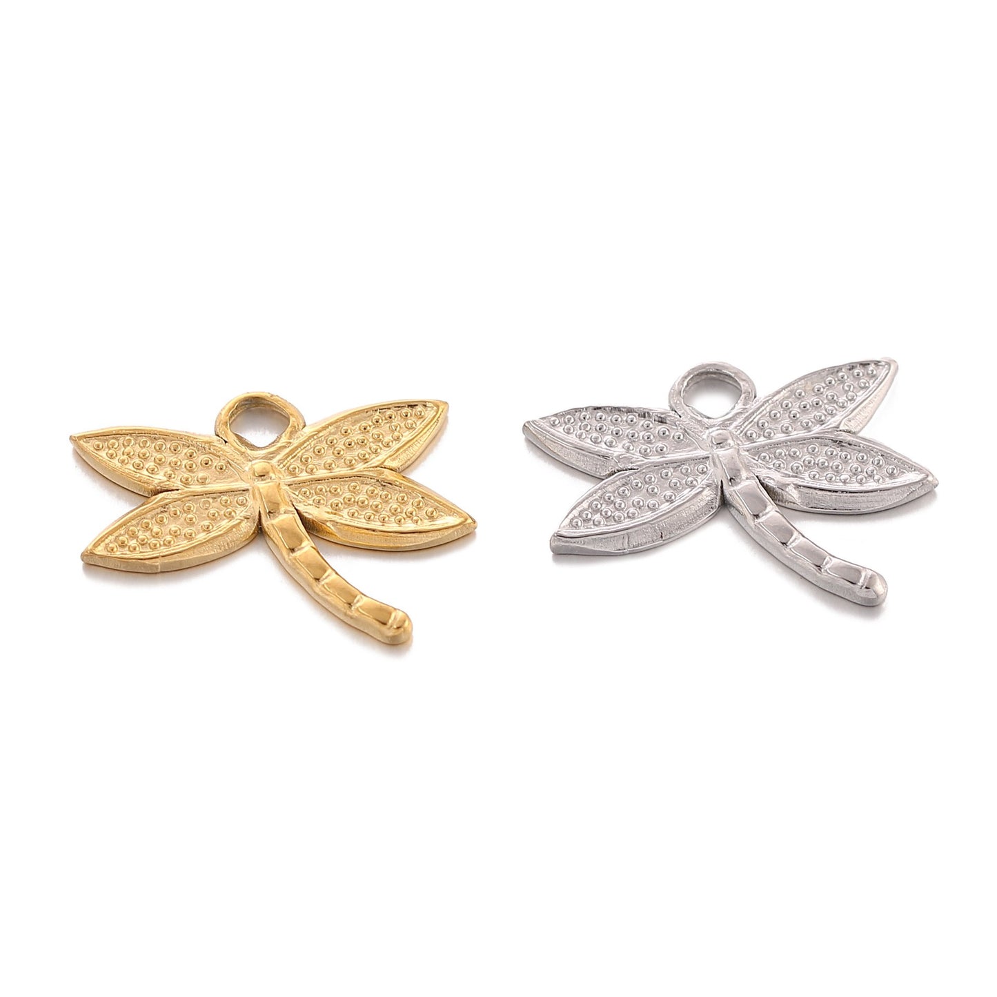 Pendentif libellule en acier inoxydable et PVD or 18 carats