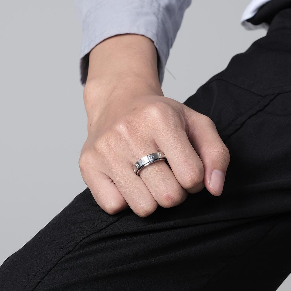Star Moon Cubic Zirconia Stainless Steel Spinner Ring