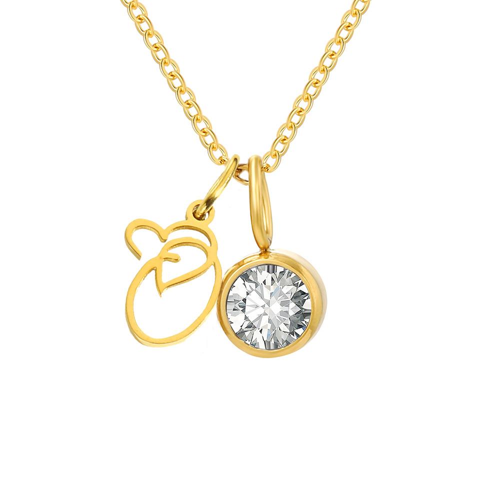 Stainless Steel Letter Cubic Zirconia Pendant Necklace