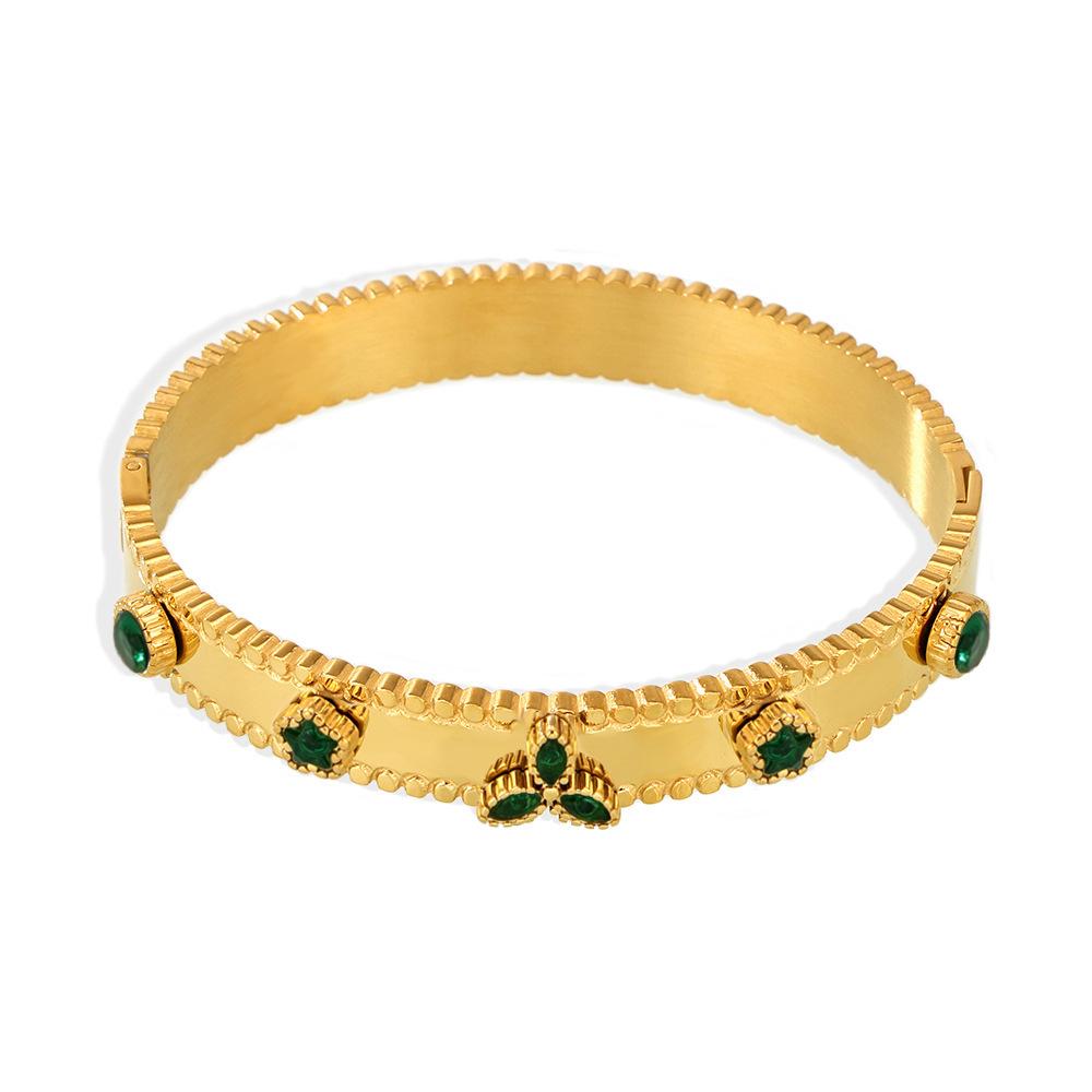 Stainless Steel Three Leaf Flower Cubic Zirconia Bracelet