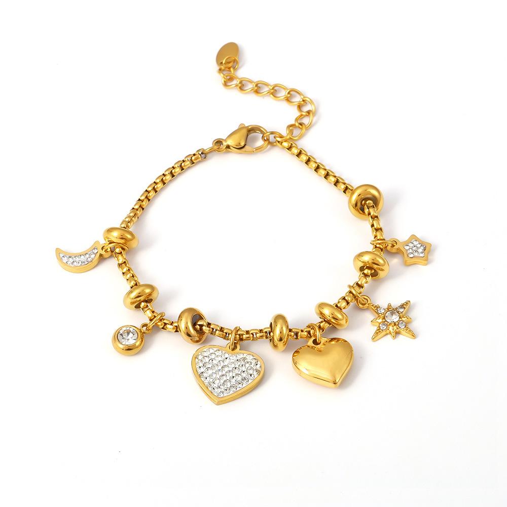 Stainless Steel Heart Inlay Cubic Zirconia Bracelet