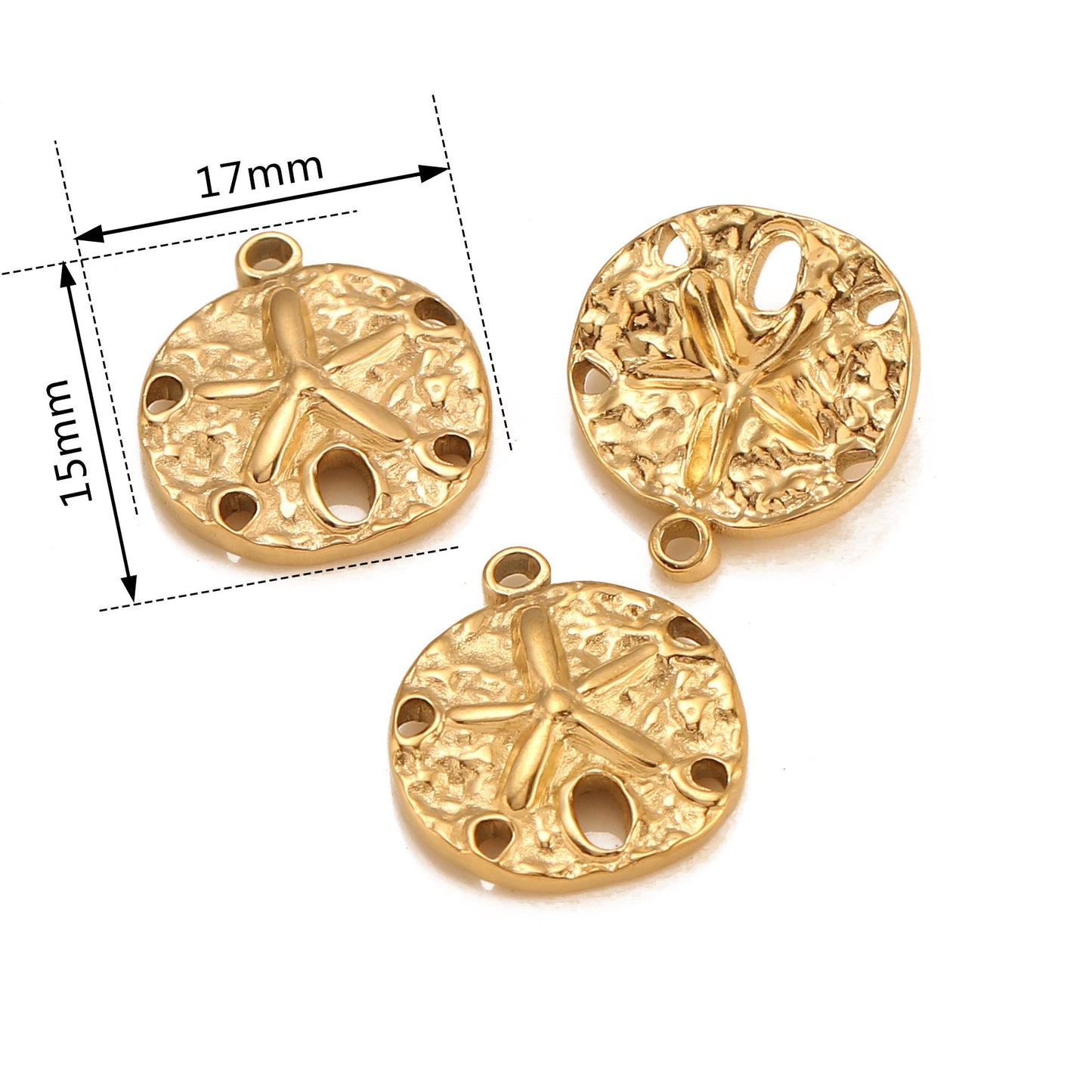 Pendentif creux en acier inoxydable en forme d'étoile de mer ronde irrégulière