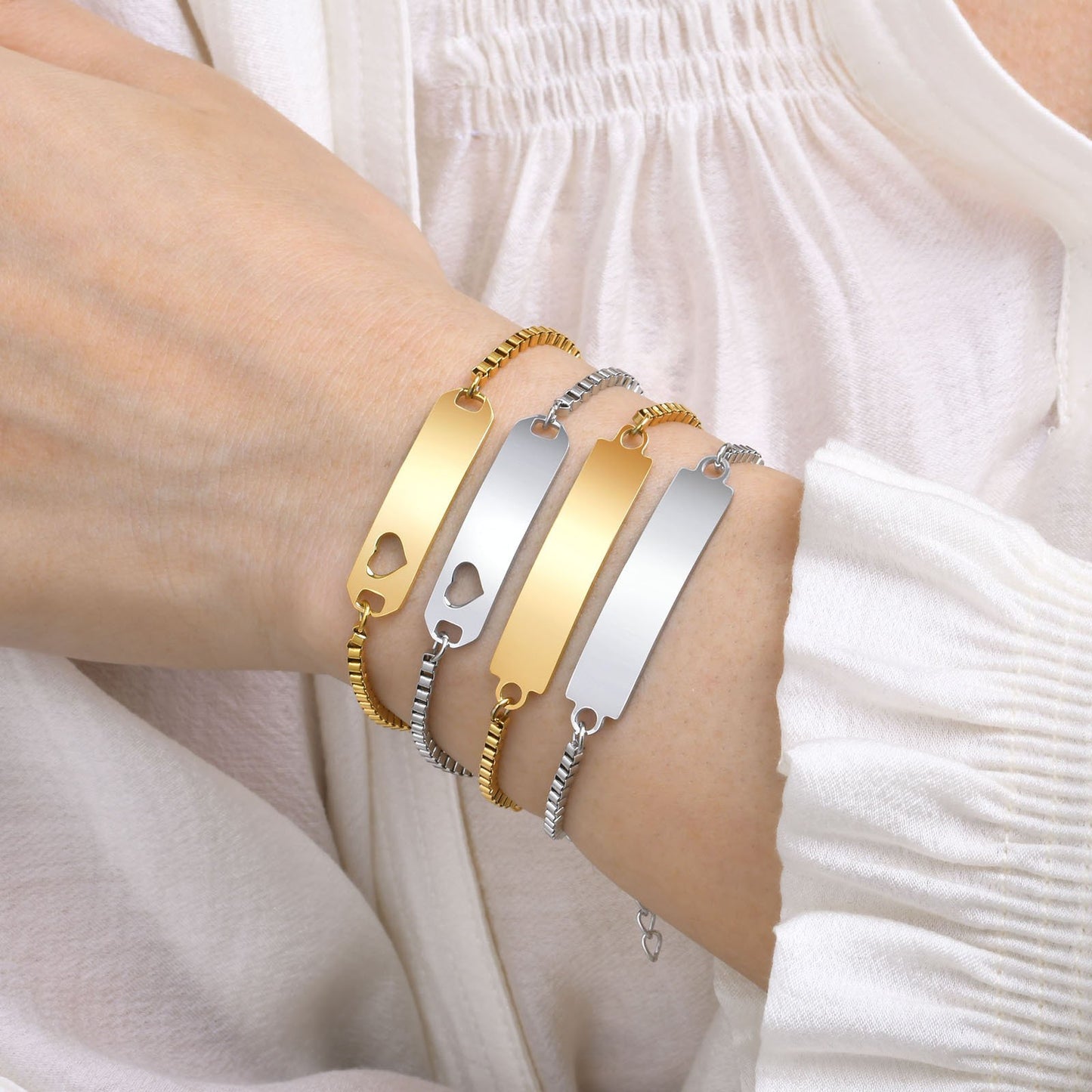 Women and Baby Curved Bar Box Chain Blank Bracelet for Gifts