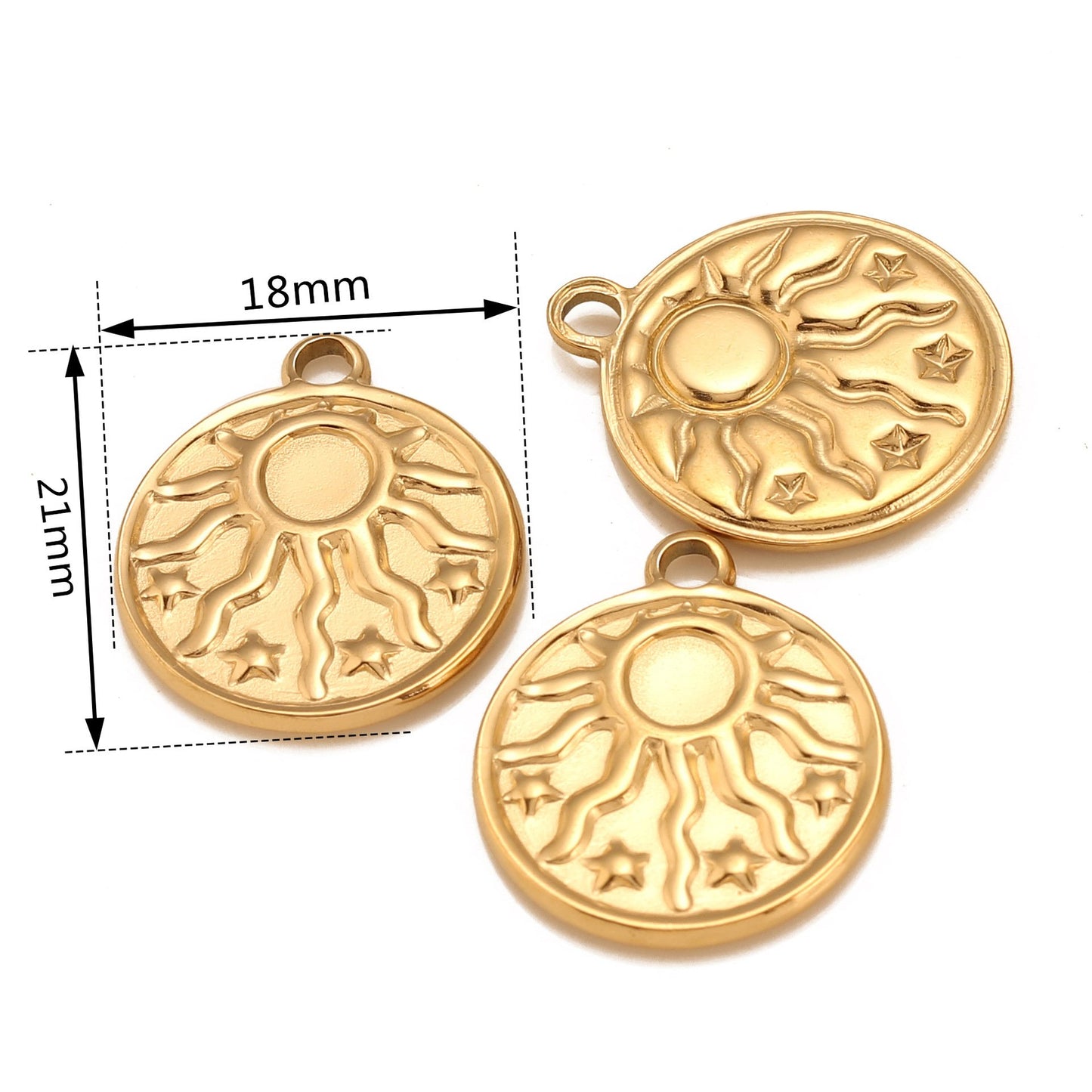 Stainless Steel Sun Star Concave Embossed Round Pendant