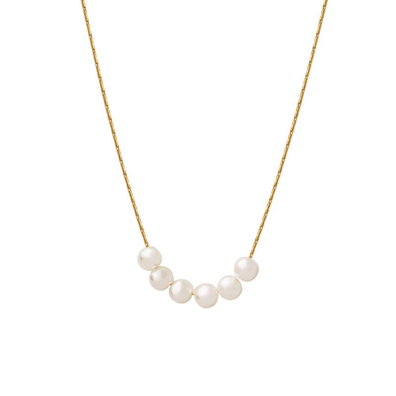 Stainless Steel Necklace With 6 Faux Pearls
