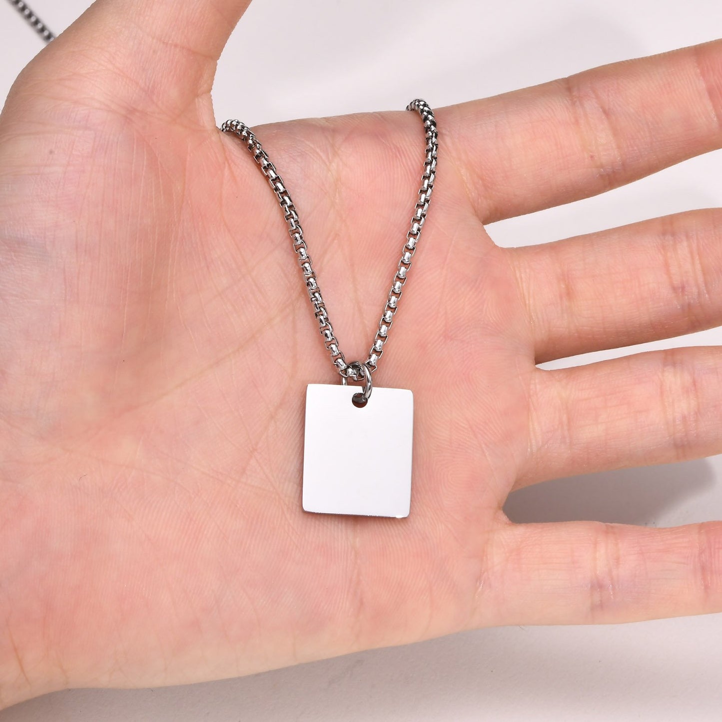 Stainless Steel Polished Square Pendant Blank Necklace