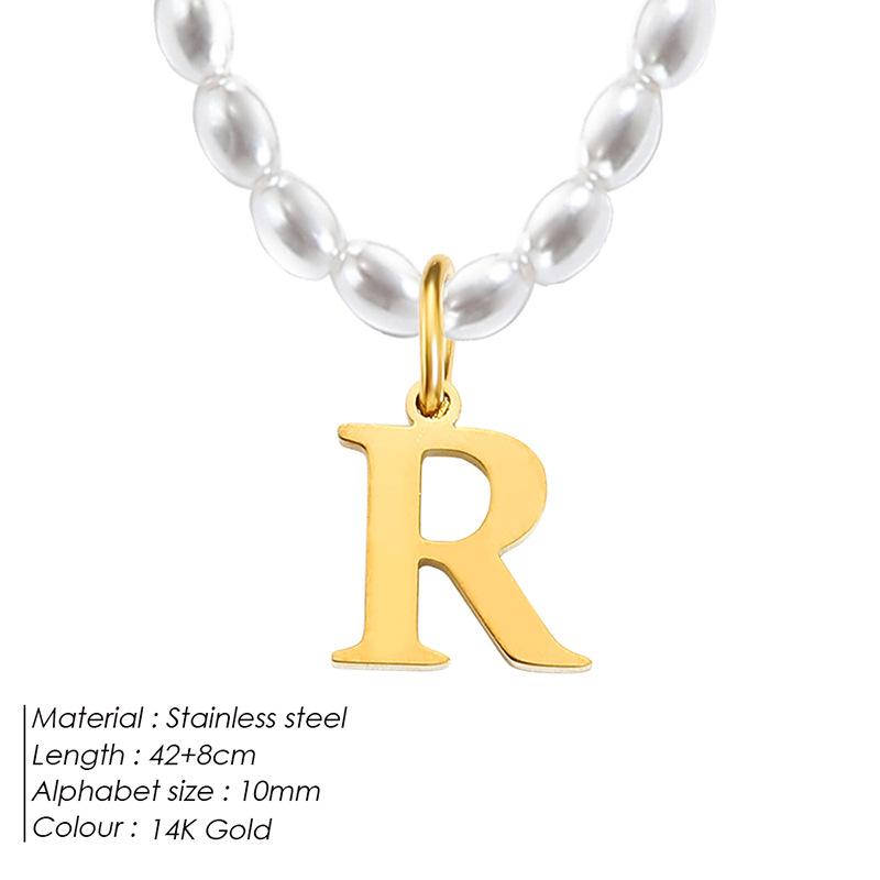14K Gold PVD Stainless Steel Imitation Pearl Letter Necklace