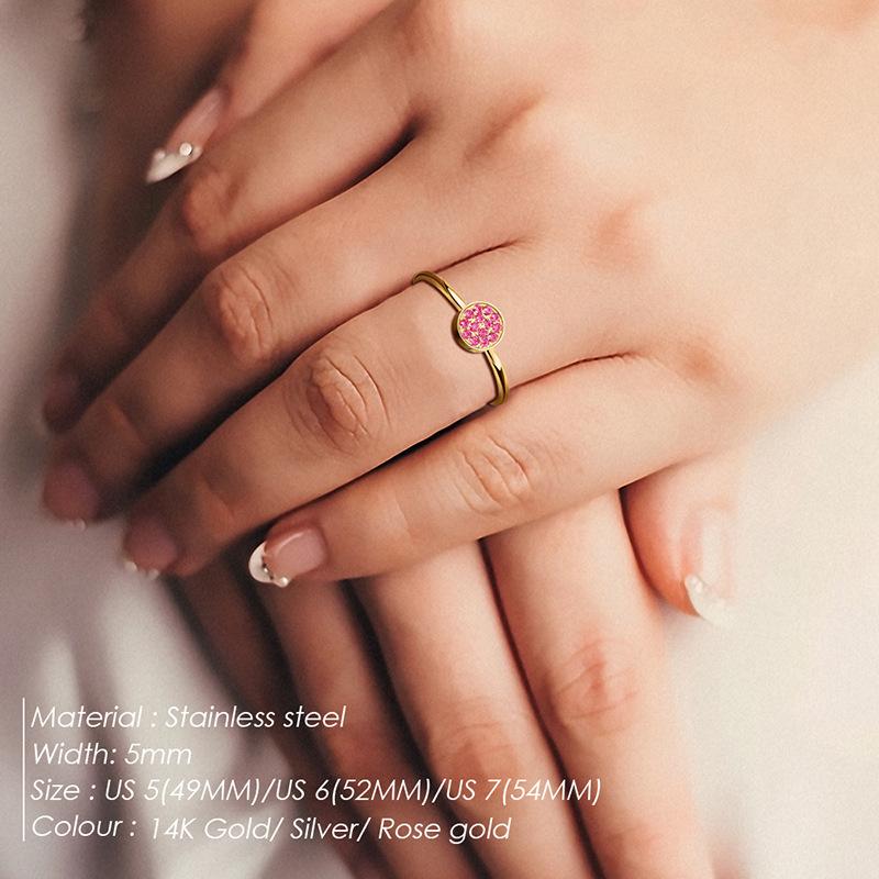Stainless Steel Round Inlay Birthstone Ring