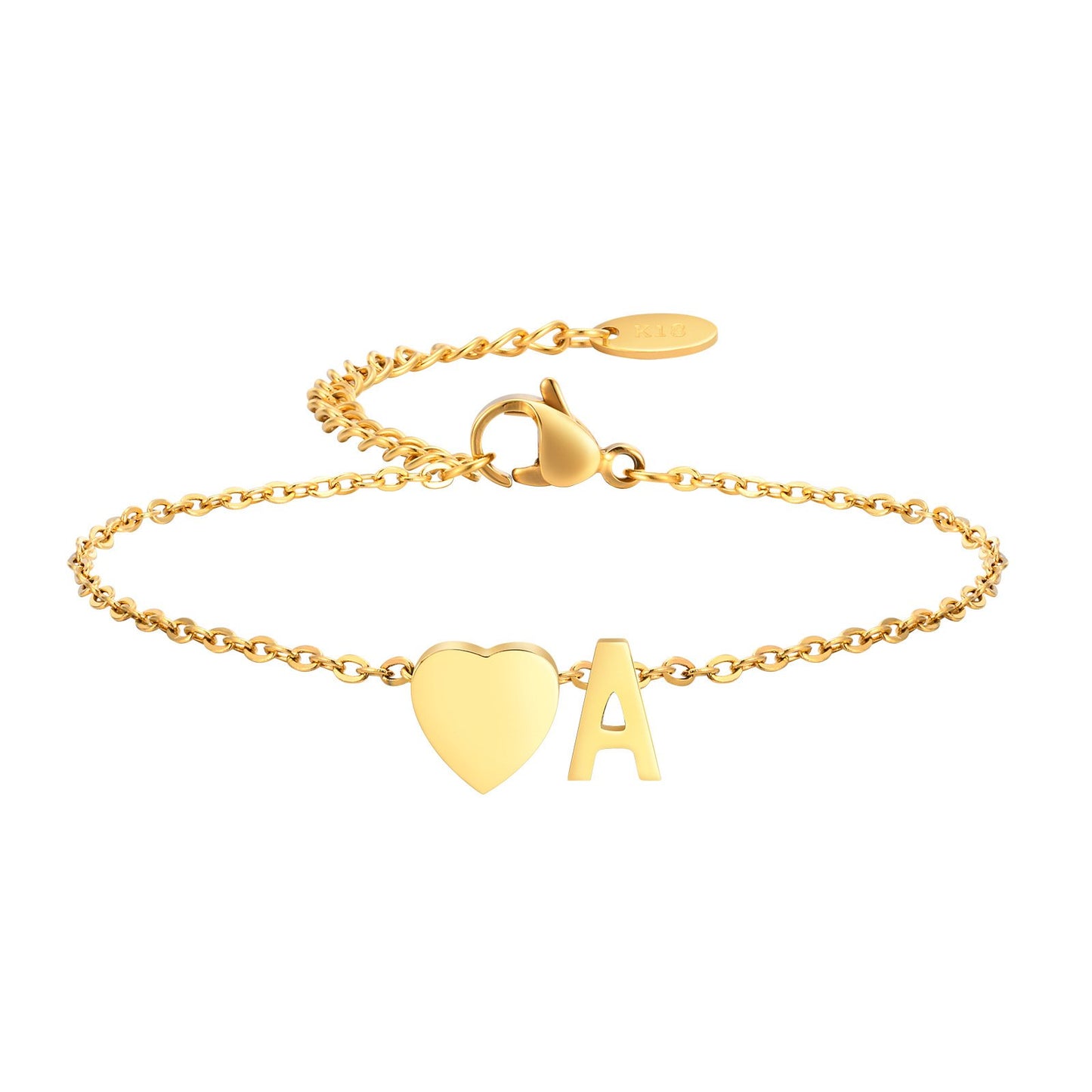 Stainless Steel Heart & Letter Blank Bracelet