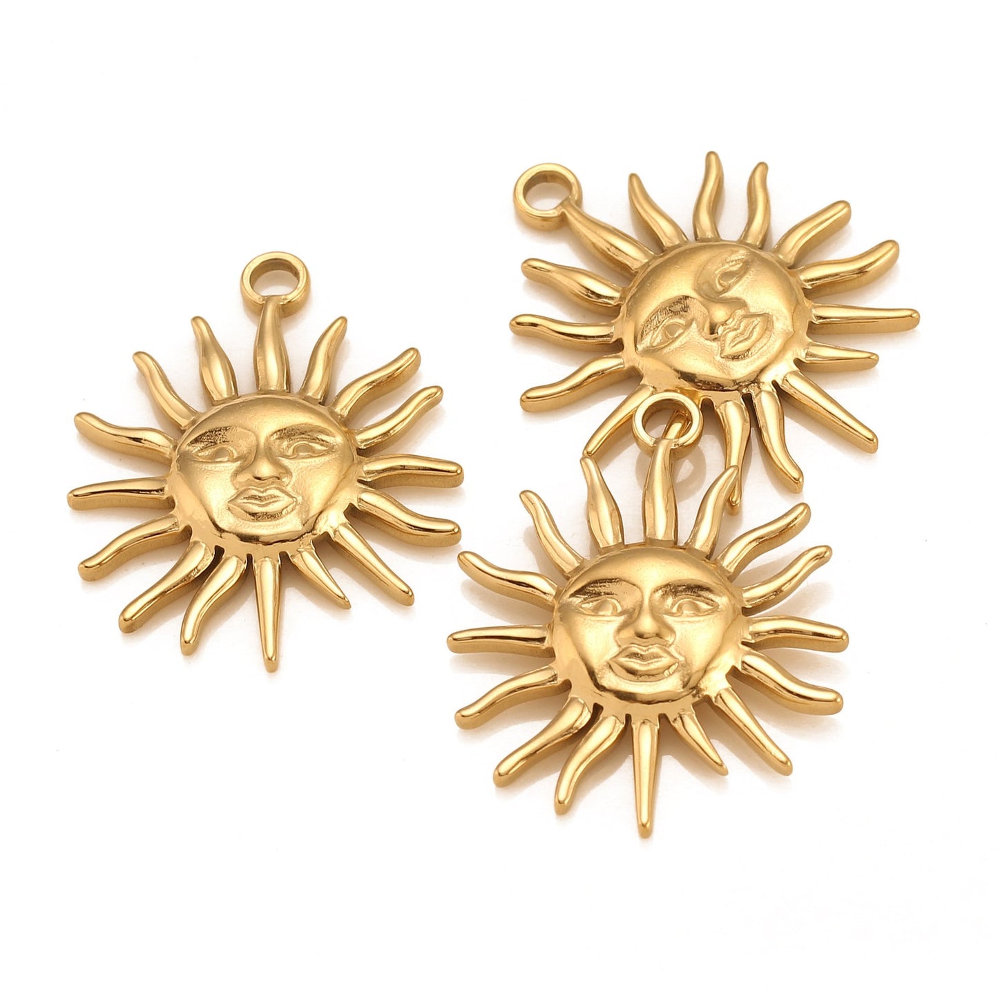 Pendentif en acier inoxydable avec visage humain et soleil
