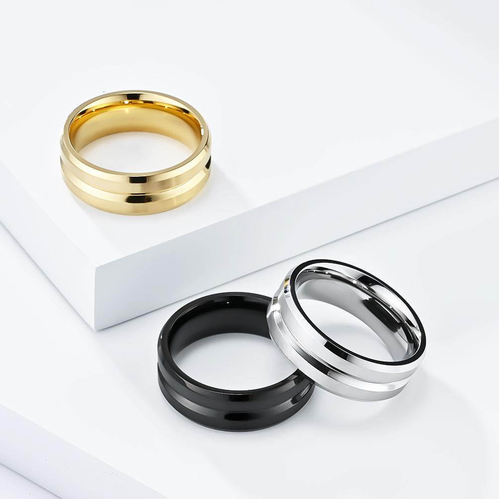 V-Groove Brushed Stainless Steel Blank Ring