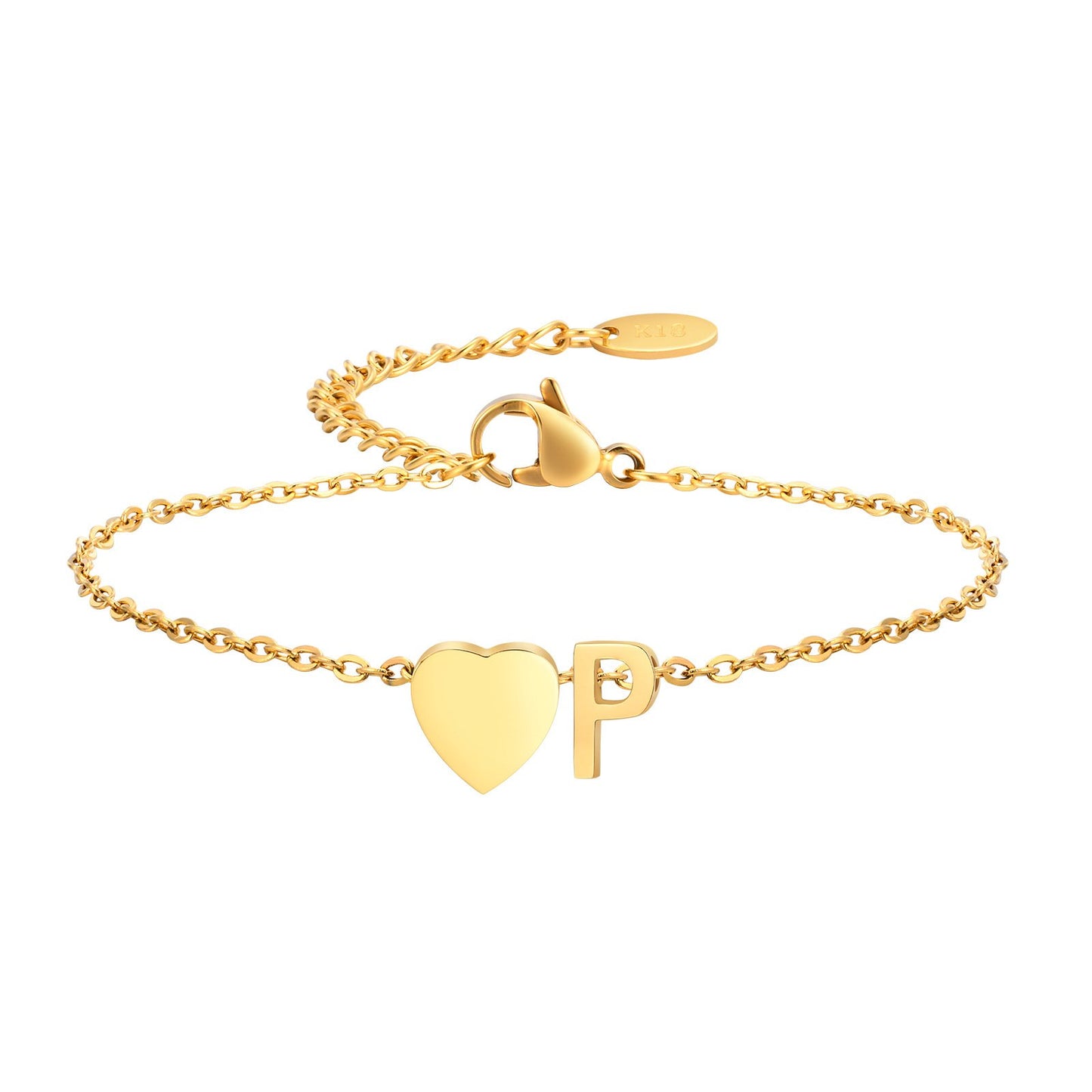 Stainless Steel Heart & Letter Blank Bracelet