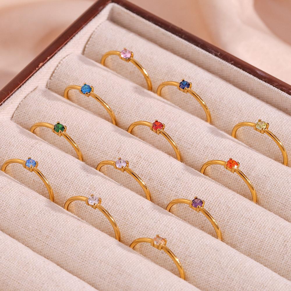 18K Gold PVD Stainless Steel Prong Set Birthstone Ring