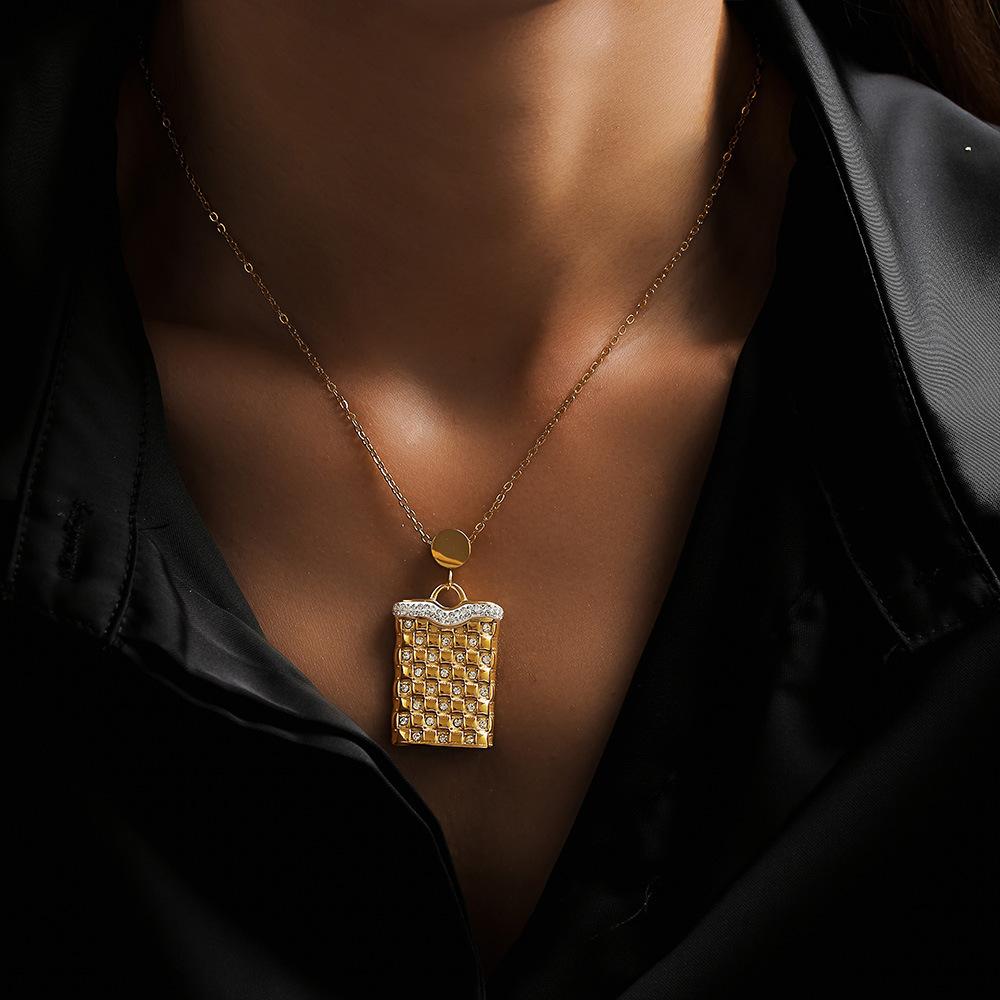Rectangular Check Inlay Cubic Zirconia Pendant Necklace