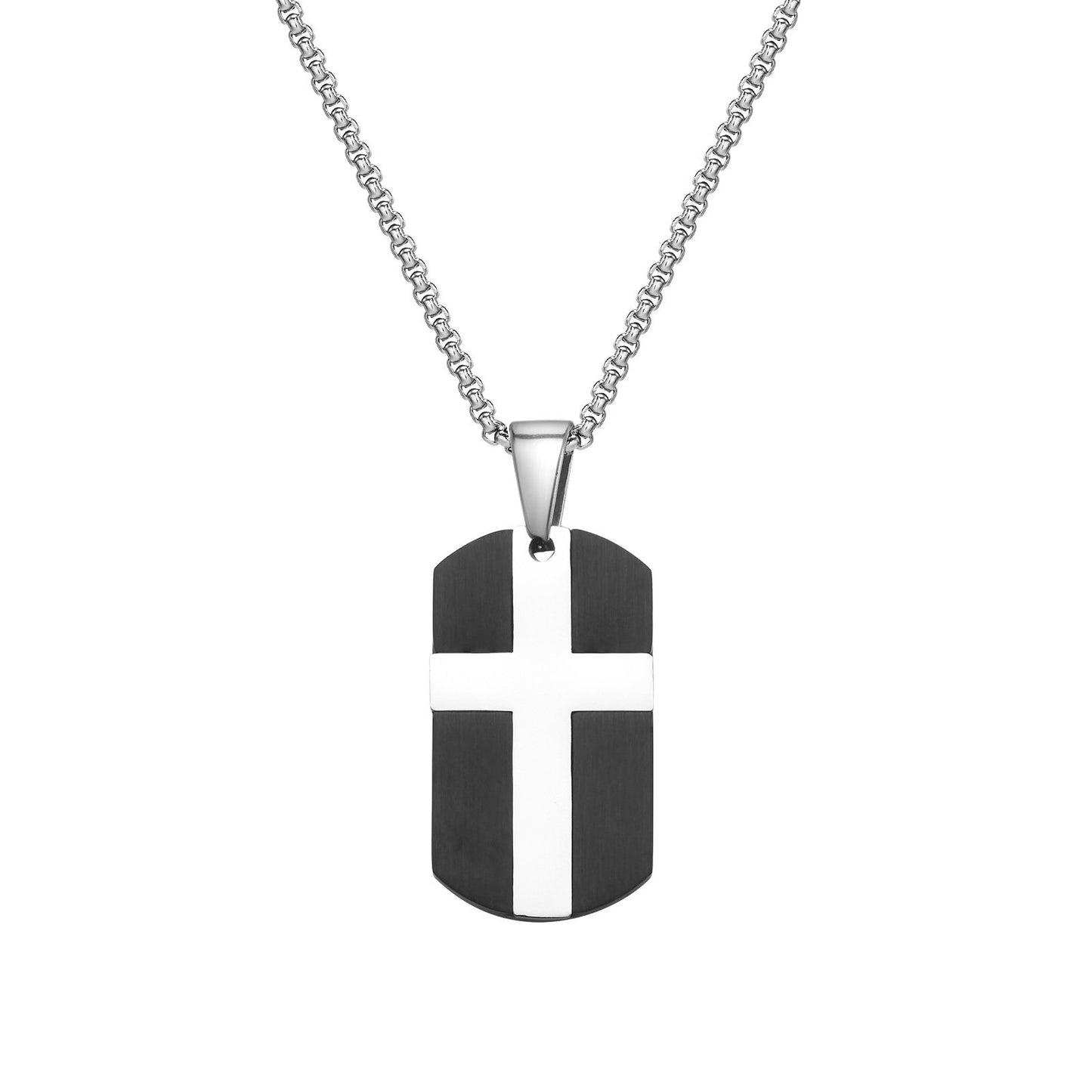 Stainless Steel Cross Pattern Dog Tag Pendant Necklace