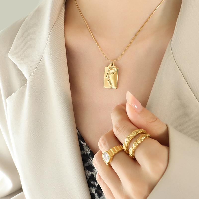 18K Gold PVD Half Face Pendant Snake Chain Necklace