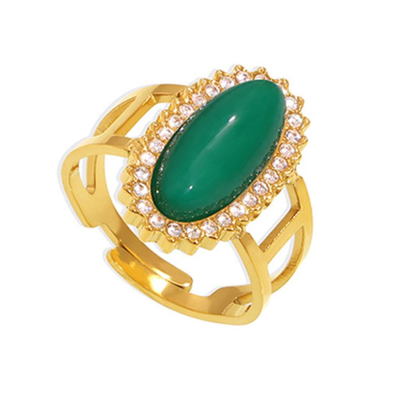 Stainless Steel Natural Stone Cuff Ring