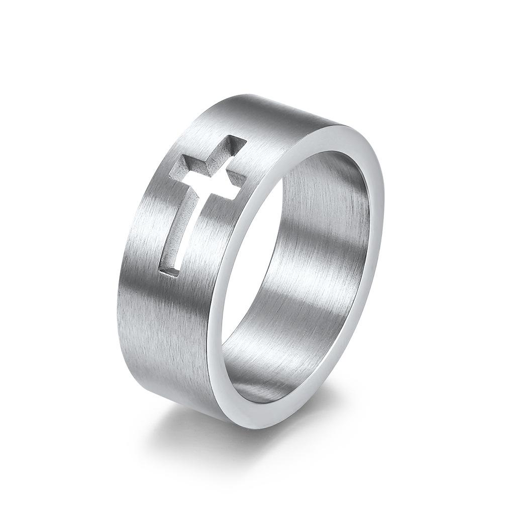 Hollow Cross Stainless Steel Couple Blank Ring