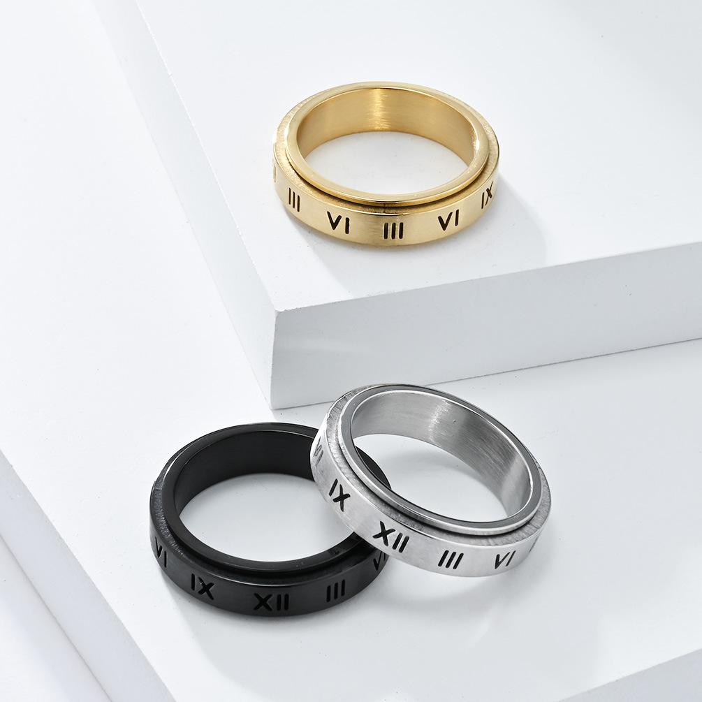 Roman Numeral Stainless Steel Spinner Ring
