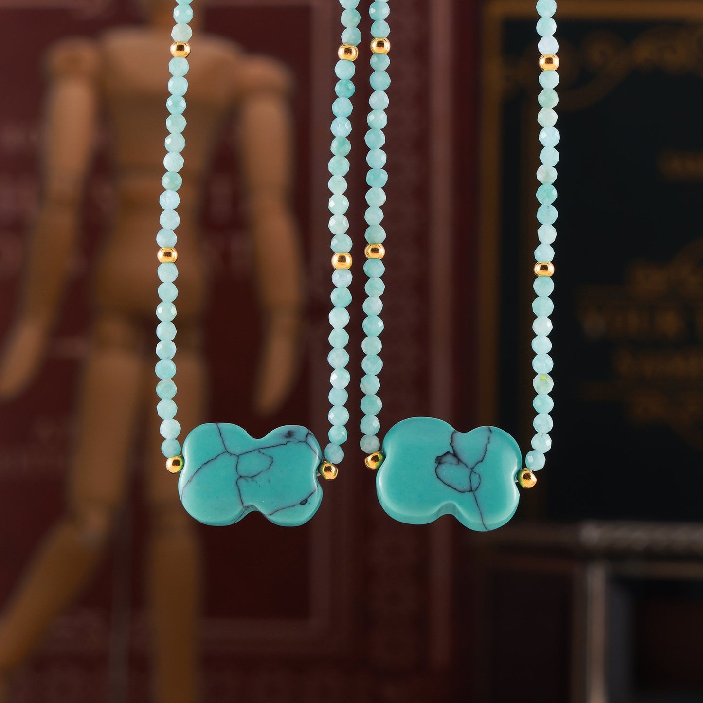 Stainless Steel Tianhe Stone Pendant Beaded Necklace