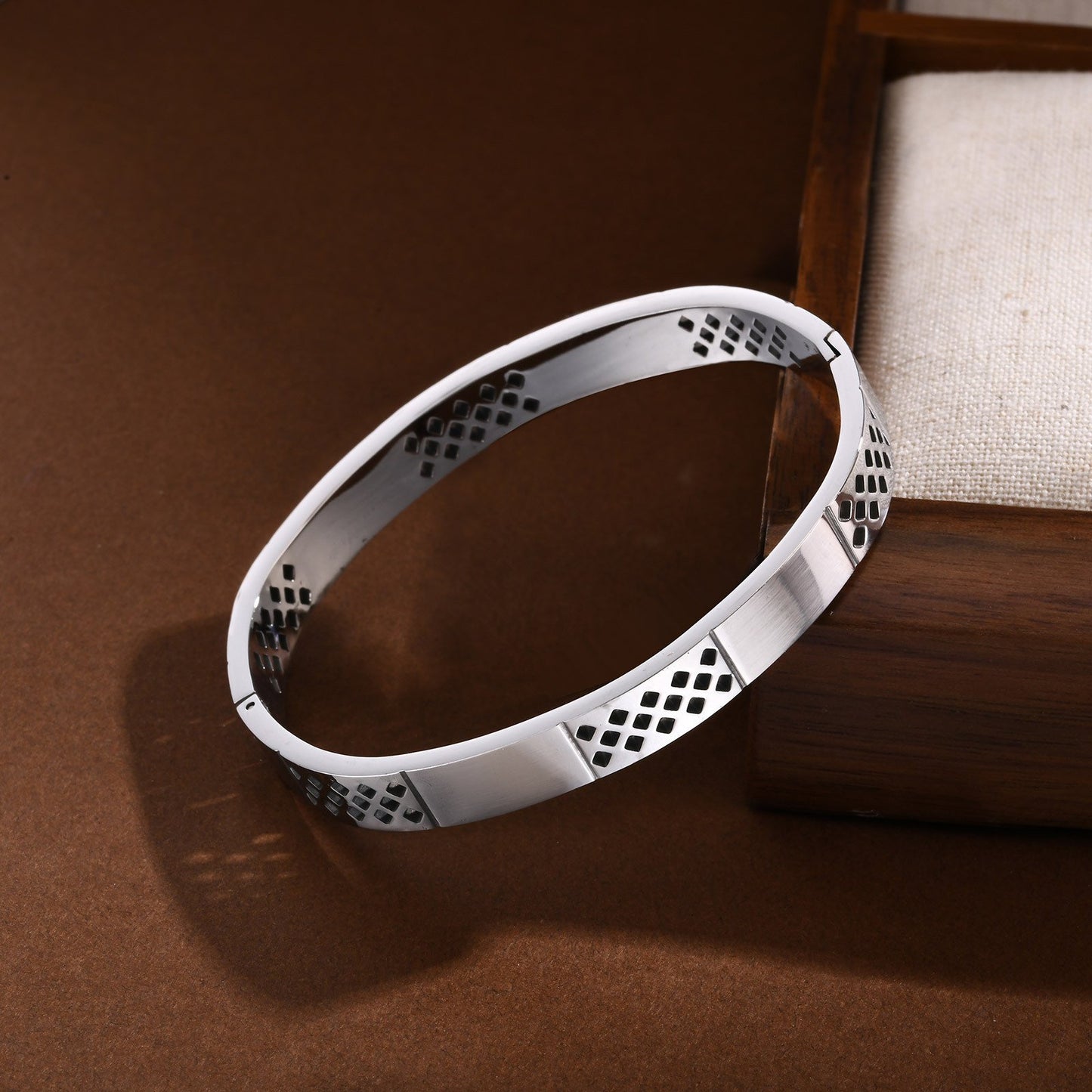 Stainless Steel Hollow Diamond Checker Engravable Bracelet