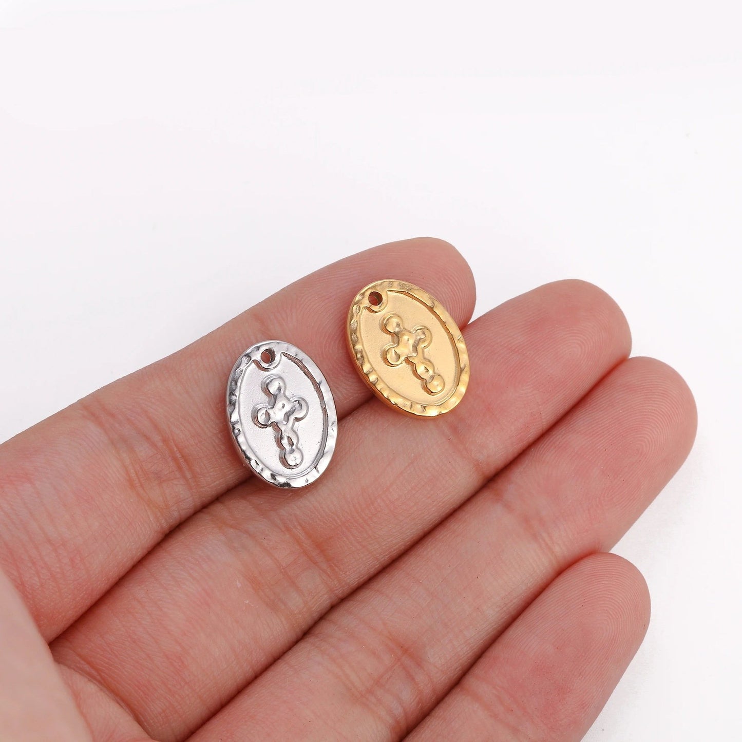 Round Tag 3D Relief Stainless Steel Cross Pendant