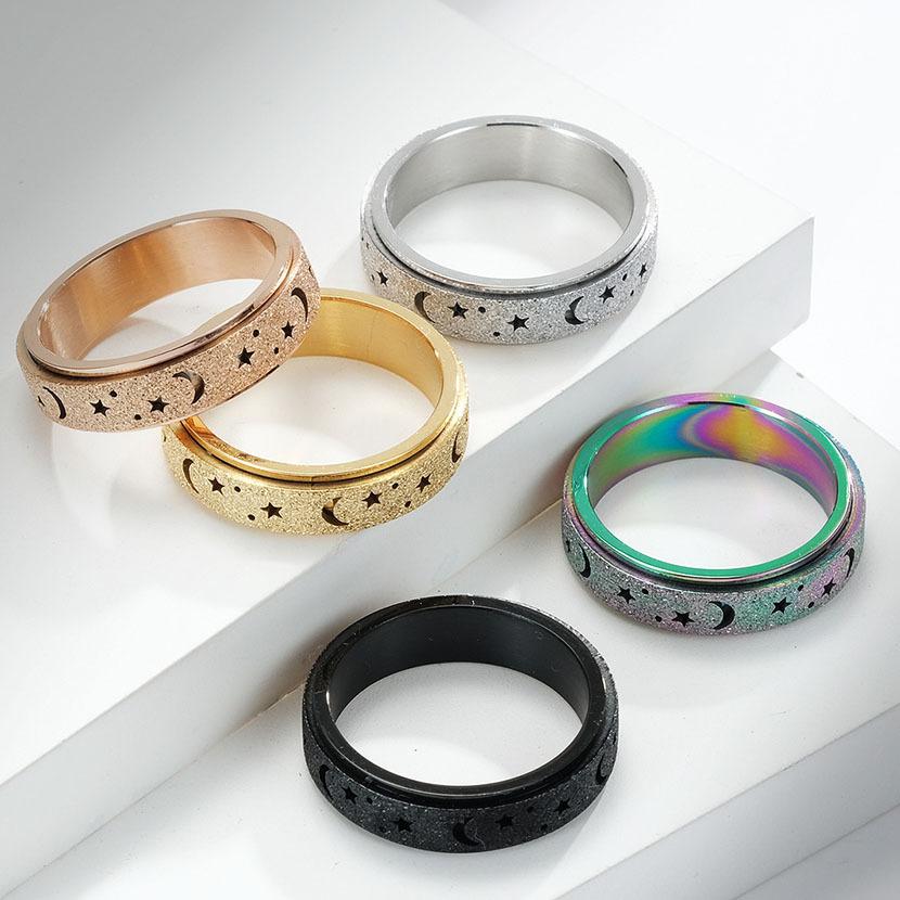 Frosted Star & Moon Hollow Stainless Steel Spinner Ring