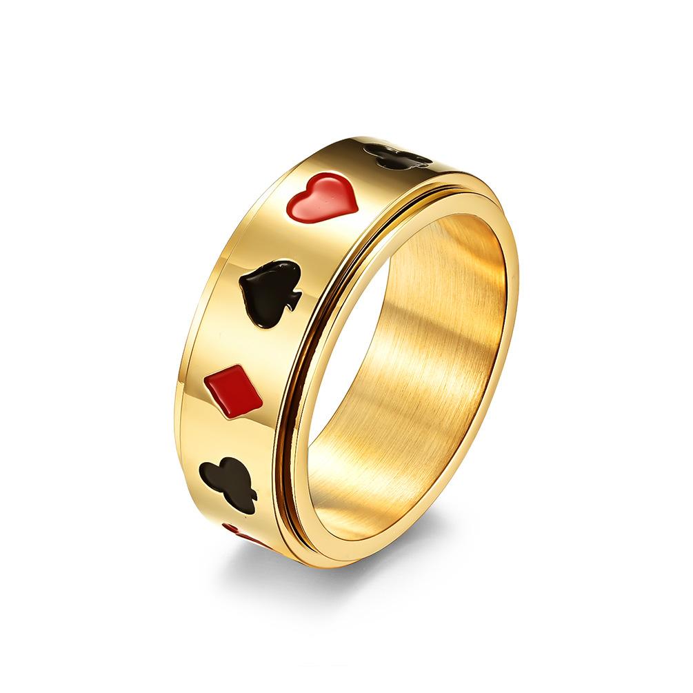 Poker Pattern Stainless Steel Spinner Ring