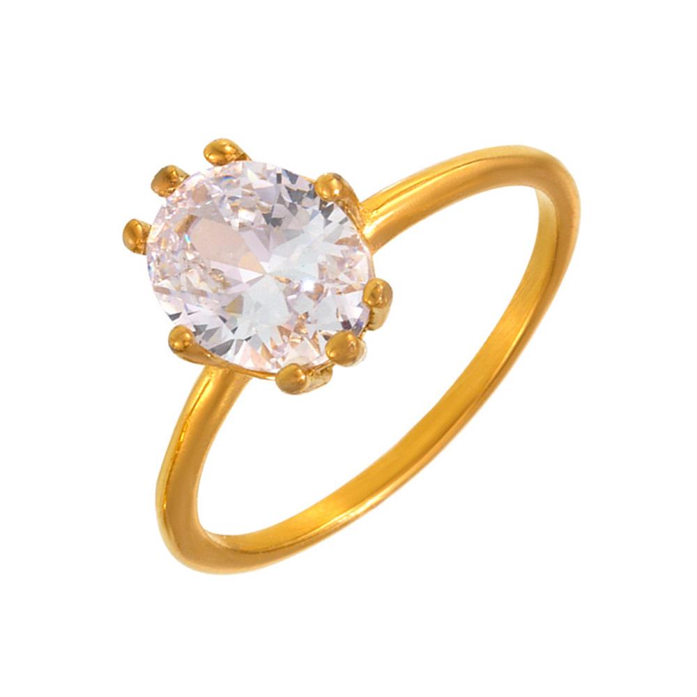 Stainless Steel Oval Cubic Zirconia Ring
