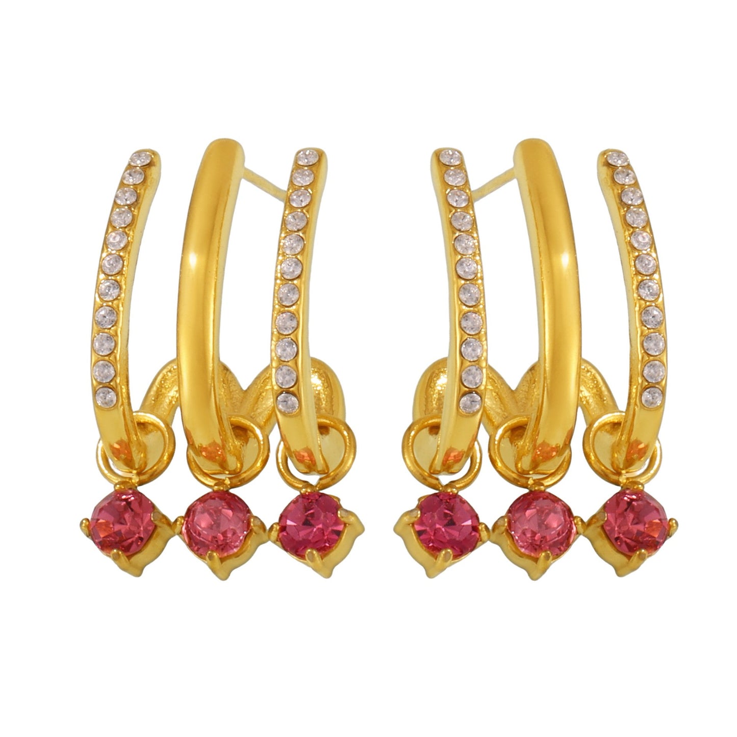 Boucles d'oreilles à pampilles en acier inoxydable avec zircone cubique rose et blanche